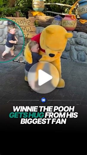 Young fan runs up to hug Winnie the Pooh character