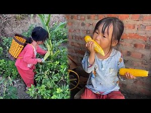 Orphan child. Little Girl was kicked out of the Abandoned House. She Ate Wild Berries to Survive.