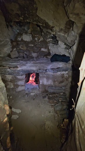 Off-Grid Winter Camping in My Fireplace Stone Shelter with My Dogs ❄️🔥 Nature ASMR #shorts