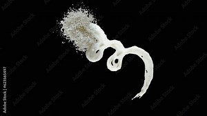 Milk splash in slow motion. 3D animation of white and brown liquid cream drops splash isolated on brown. 4K bright white and dark design element, With Alpha Channel