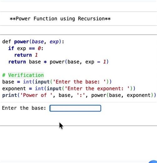 Python Code for Power Function using Recursion