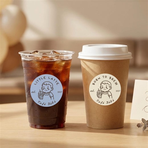 Coffee Baby Shower Circle Label Template, Cafe Bebe Baby Boy Sticker, Baby is Brewing Favor Tag, Editable Coffee Party Decor - Etsy