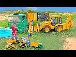 Kids Rescue Toys from Mud | Playing with JCB, Mixer Truck & Dump Truck | Teamwork & Fun Adventure