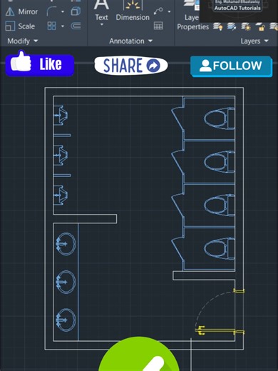 WC Command in AutoCAD – Bathroom Layout in Seconds by YQArch Plugin!! توزيع احترافي لدورة مياه في ثواني معدودة بواسطة اضافة YQArch ! #yqarch #architecture #autocad #cad #اوتوكاد