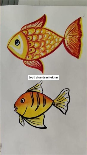 Fish 2D Drawing step by step orange in colour 🫟🖌️🎉🎭🏆