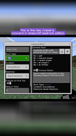 this is the new camera command for minecraft bedrock edition, I'll be uploading an in depth tutorial on how to use it soon! | #minecraft #minecraftfyp #minecraftbedrock #minecraftjava #minecraftcamera #minecraftbedrockedition #minecraftcommands #minecraftbedrockcommands #minecraftupdate #minecrafttutorial #minecraftcommandblock #minecrafter #minecraftnewupdate