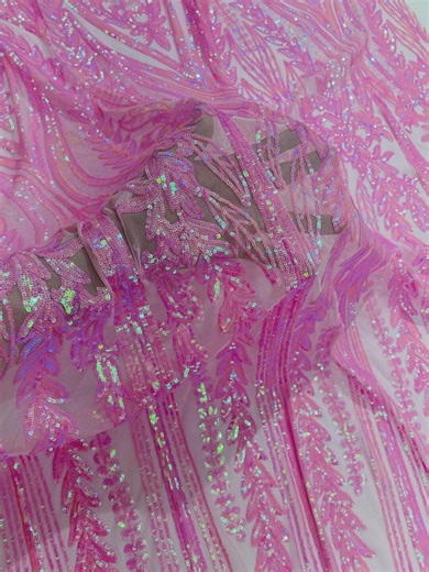 Candy Pink Iridescent Damask Sequin Fabric, 4-way Stretch Spandex Mesh, Prom Gown by the Yard - Etsy
