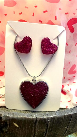 Valentine Day Glitter Heart Necklace Set : Sparkle Jewelry, Deep Pink Sparkle, Red Sparkle, Light Pink Sparkle - Etsy