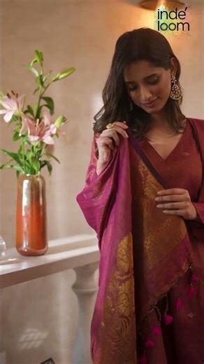 Dusty Maroon | Handloom Jamdani Linen Unstitched 2-Piece Kurti | Benaras Design