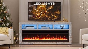 Amazon.com: IKIFLY Mirrored Fireplace TV Stand for 65+ inch TV, Silver TV Console Table with Crushed Diamond and LED, Modern Media Entertainment Center for Living Room Remote Control : Home & Kitchen