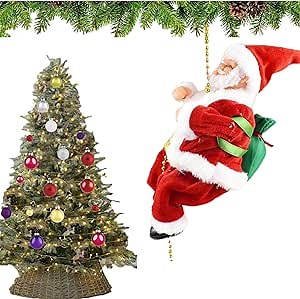Electric Santa Claus Climbing Ladder - Santa Claus Climbing Up & Down Christmas Ornaments, 2024 Funny Climbing Santa Music Figurine, Santa Climbing Ladder to Tree Christmas Decorative Ladders (1PC)