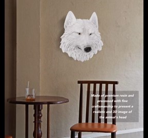 Gonetre Home Decor 3D Simulation Animal Statues Wall Decor Resin Exquisite Animal Statues Wall Hanging Sculpture for Home Bar (White Wolf)