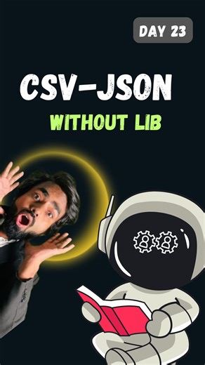 Code with Ayaan | JavaScript Mentor | React & Frontend Coach on Instagram: "Day 23 | CSV to JSON without library Converted CSV to JSON without using any library to truly understand how data transformation works under the hood. Parsed raw CSV strings, handled headers, trimmed values, managed edge cases like empty fields, and built clean JSON objects using pure JavaScript. This approach improves problem-solving skills, boosts confidence for interviews, and helps when libraries are not allowed in m