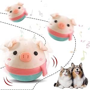 Active Moving Pet Plush Toy, 2024 Upgrade Interactive Electronic Dogs Toys, Squeaky Mobile Dog Ball Toy, Interactive Dog Ball Mobile Dogs Toys with Recording and Music Mode (Pig)