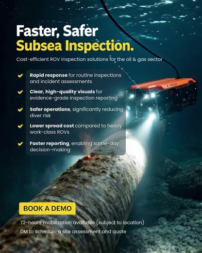 EyeROV on Instagram: "Below the surface, there is no room for assumptions. Every subsea inspection tells a story, about integrity, risk, and what happens next. A small anomaly on a asset today can become a shutdown tomorrow. That’s why clear, timely, and reliable subsea inspections matter. Modern subsea inspection is no longer about heavy spreads and long mobilizations. It’s about rapid response, evidence-grade visuals, and decisions made the same day. With modern ROV-based inspection solutions,