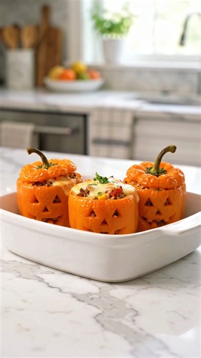 🎃🫑 JACK-O’-LANTERN STUFFED PEPPERS