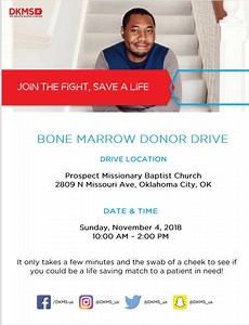 The Oklahoma City (OK) Chapter hosted a Linkages to Life Donor Sabbath Sunday Bone Marrow Drive, Sunday, November 4, 2018. The very successful bone marrow drive was held at Prospect Church in Oklahoma City, Oklahoma. Members of the Oklahoma City Chapter, Pastor Lee Cooper, Jr., the Health and Wellness Committee, and a testimonial by a parent whose child has sickle cell helped raise awareness and stressed the critical need for African American bone marrow donors. Over 40 individuals attempted to 