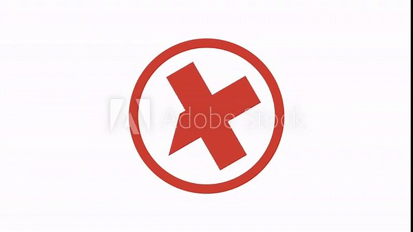 Task canceled with a cross mark icon in a cartoon animation. Project rejection symbol. Quality control fail sign. Decline or delete confirmation