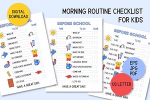 Before School Checklist Printable | Kids Morning Routine Chart PDF | Morning to Do List for Children Digital Download | Cute Kid Clipart PNG - Etsy UK