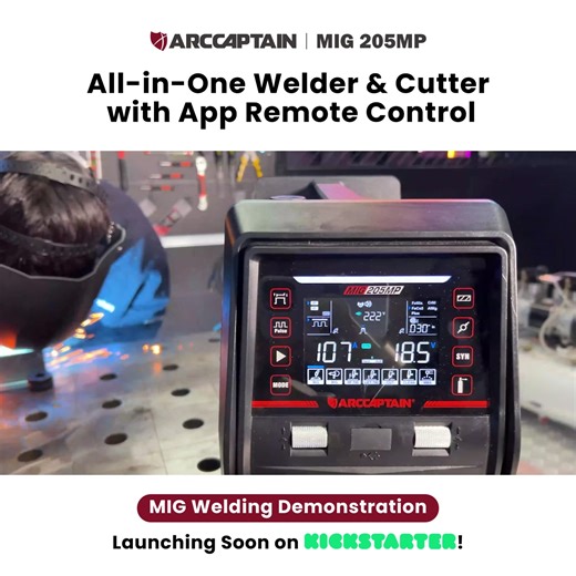 MIG Welding Demo: ARCCAPTAIN MIG 205MP Welcome to the ARCCAPTAIN Workshop! 🚀 See how the MIG 205MP makes welding simple and powerful. 🔥 Turn sparks into success! Elevate your welding game with the ARCCAPTAIN MIG 205MP. Watch the demo and find out why it’s the go-to tool for creators and professionals. 💥 📢 Follow us on Kickstarter to be the first to know when we launch! https://www.kickstarter.com/projects/arccaptain/mig-205mp-all-in-one-mig-welder-and-cutter-with-app-control 📍 Don’t wait—st