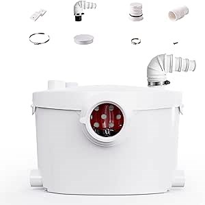 Macerator Pump | 600w Basement Toilet Pump System For Upflush Toilet, Macerating Pump With AC Vent And 4 Water Inlets Connect Sink, Bathroom, Laundry
