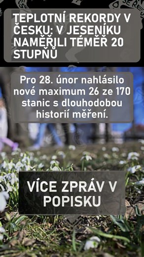 Teplotní rekordy v Česku: V Jeseníku naměřili téměř 20 stupňů