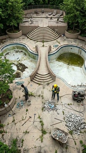 Abandoned Pool Restoration to Luxury Courtyard Pool | Full Timelapse Build #shorts