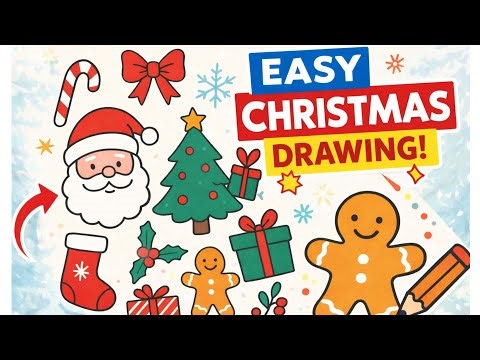 Easy Christmas Drawing Tutorial. Simple Holiday Doodles for Beginners