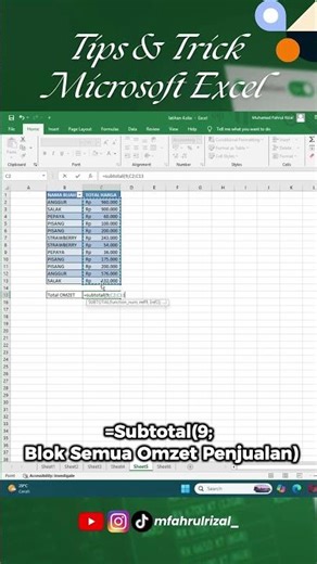 Bagian 66 | Mau hitung total data tapi tetap bisa difilter?Pakai SUBTOTAL aja #excel #exceltips