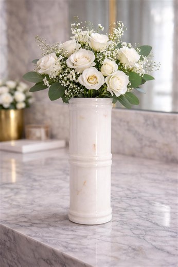 White Marble Vase – Handcrafted Natural Stone Decorative Cylinder Vase – Luxury Home Decor - Etsy