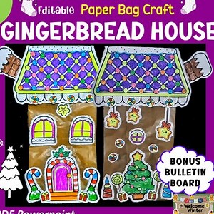 Gingerbread House Craft Printable Paper Bag Activity Kit-No Prep Winter Holiday