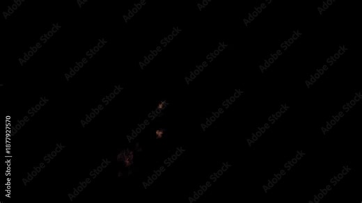 A realistic flamethrower flame burst with black smoke on an alpha channel background.