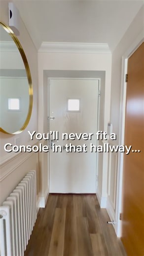 The Colairo-Wesley Home on Instagram: "Oh yes I will…☺️ Found the most perfect hallway radiator cover/console for my narrow hallway and I think she’s a beauty! What do you guys think!?? #smallhouse #hallway #neutralhome #console #transformation"