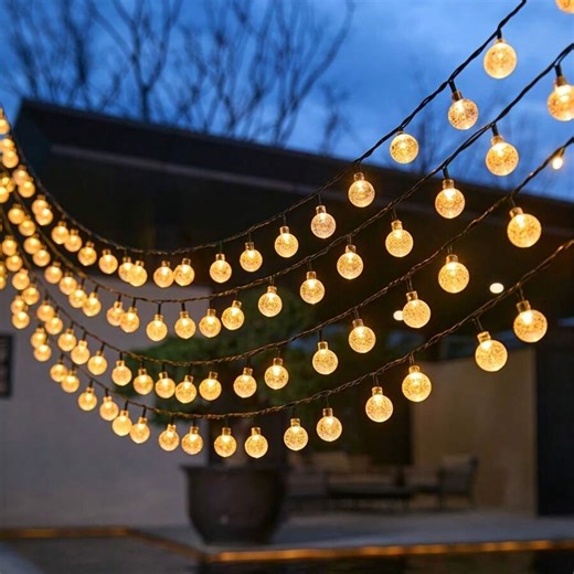 Solar-Powered Ball String Lights, 20/30/50/100/200 LEDs, Outdoor Decorative Lighting For Holiday Season, Weddings, Valentine's Day, Yellow, Energy-Efficient With Flickering Effect, Solar String Lights