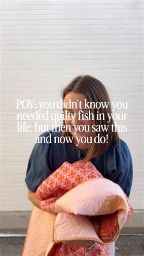 Sydney Nordgren | Quilting on Instagram: "This is the FQ version of my new pattern Fish On (releasing on 11/13!) 🐟🎣 It uses 16 FQs to give it a little scrappier vibe than the cover version (scroll back to see that one!)✨🪩 This quilt is full of happy memories because I bought these fabrics from @stitchsupplyco when I was in Wisconsin last month retreating! (Gosh, that was a good week!)I mixed and matched @rubystarsociety prints with this warm peachy solid background and I love how happy it fee