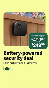 Blink Outdoor 4 cameras set up in minutes and have up to two years of powerful battery life. And now they're up to 50% off. ✨ | Blink