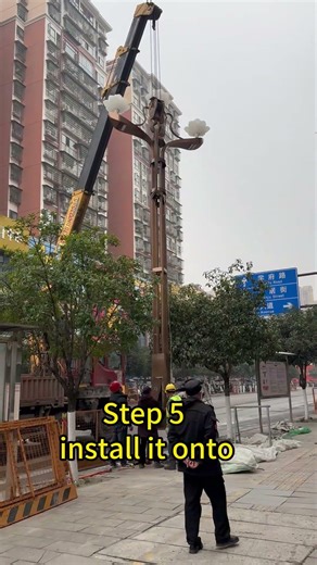 Have you learned the entire process of installing street lamp poles#lightpole #lampposts #install