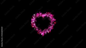 Set of 3 abstract exploding, bursting heart shape 3D animations in gold, silver and red colored particles, concepts, ideas, 4k, transparent background with alpha channel Stock Video