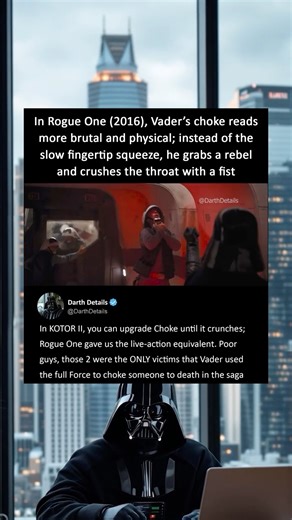 The only time Vader actually Force chokes with his fist