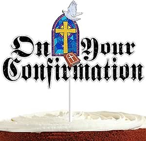 On Your Confirmation Cake Topper for Boys Girls Christian Cross God Bless Confirmation Party Decorations Supplies Glitter Confirmation Cake Decorations