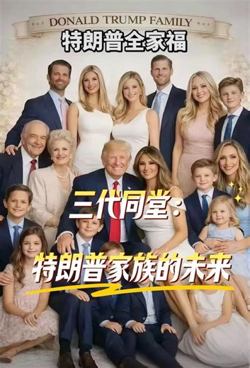 特朗普的全家福展示了一个庞大且高颜值的家族阵营，同时展现了一个庞大的政治与商业家族#特朗普全家福#特朗普#商业家族#