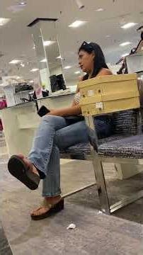 Candid Latina Feet Wedge Flip Flops (faceshot)