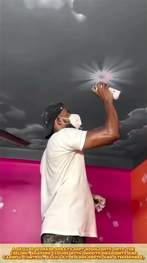 Skilled Worker Creating Starburst Ceiling Light Effect for Decorative Interior Finish