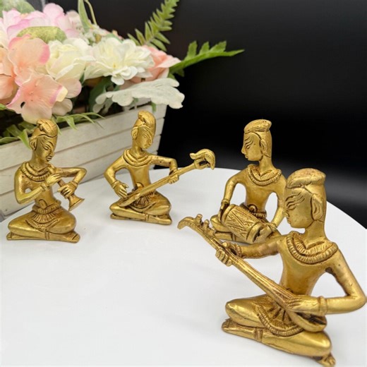 Handcrafted Brass Musician Figurines | Indian Folk Art Showpiece - Etsy