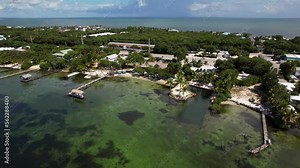 Plantation Key in the Florida Keys, aerial view with boat docks and houses