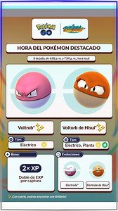 7.8K views · 72 reactions | Un Pokémon enigmático con un curioso parecido a una Poké Bola. Cuando se emociona, libera la corriente eléctrica almacenada en su vientre y suelta una carcajada. ⚡ Descubre a Voltorb y Voltorb de Hisui durante la Hora del Pokémon Destacado de hoy, de 6:00 p. m. a 7:00 p. m. hora local ¡Y consigue el doble de EXP por captura! | Pokémon GO Latinoamérica | Facebook