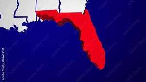 Florida FL Animated State Map USA Zoom Close Up