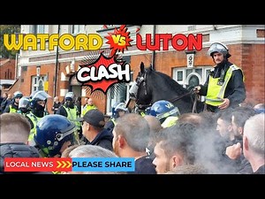 Watford FC vs Luton Fans clash with police on Horseback - Vicarage Road Stadium Football club