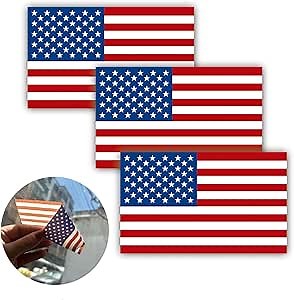 5 X 3 inch American US Flag Decal ， Electrostatic Sticker USA Flag Car Stickers ，No Glue Front Windshield Sticker，Patriotic Stars Support US Military (3PCS)