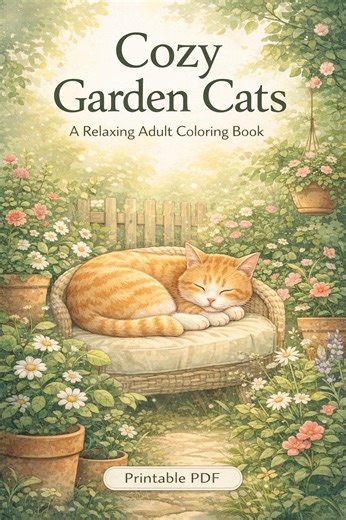 Cozy Garden Cats Adult Coloring Book – Relaxing Printable Cat Coloring Pages PDF - Etsy